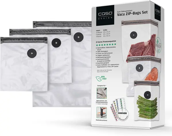 CASO Vacu ZIP-Bags Set - 20 Folienbeutel in 3